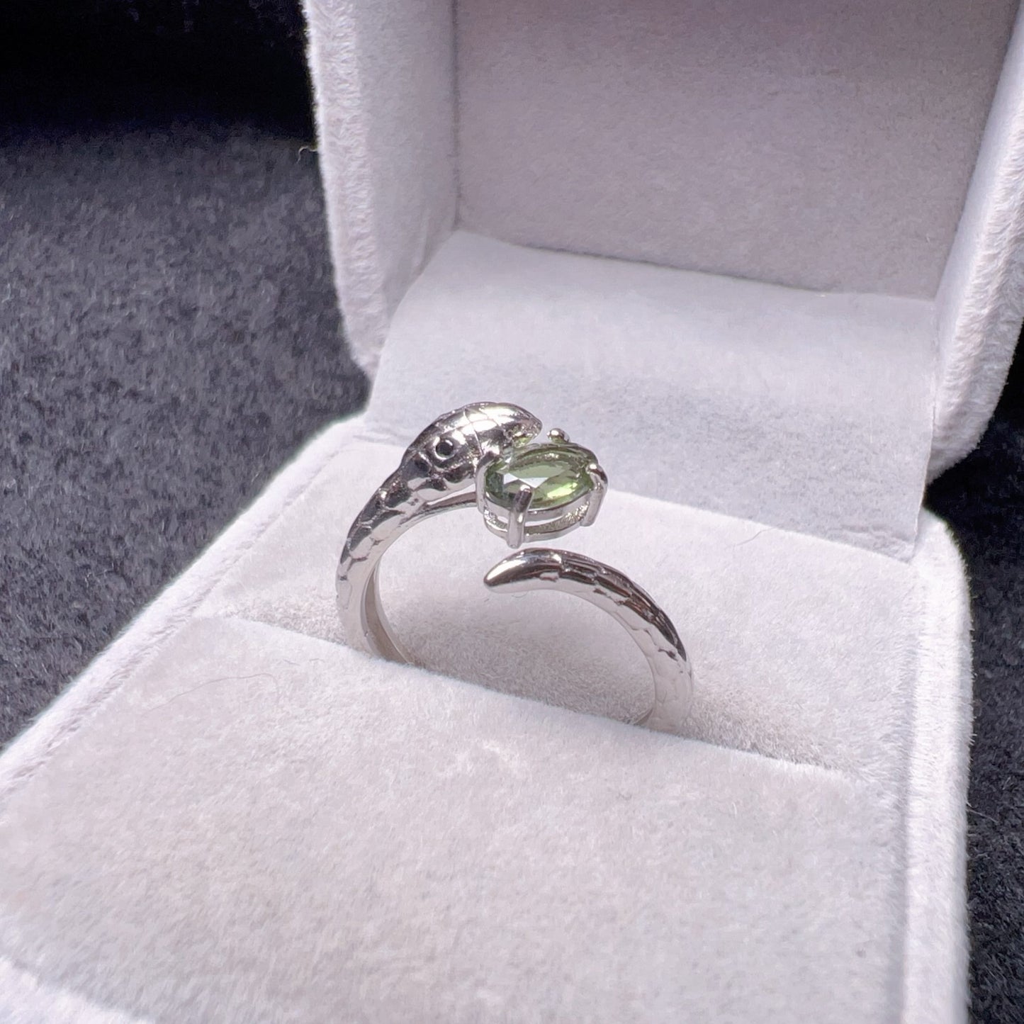 Custom-Made Year Of Snake Moldavite Ring With 925 Sterling Silver Adjustable Ring