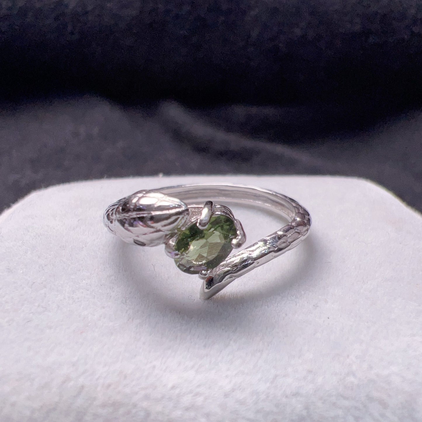 Custom-Made Year Of Snake Moldavite Ring With 925 Sterling Silver Adjustable Ring