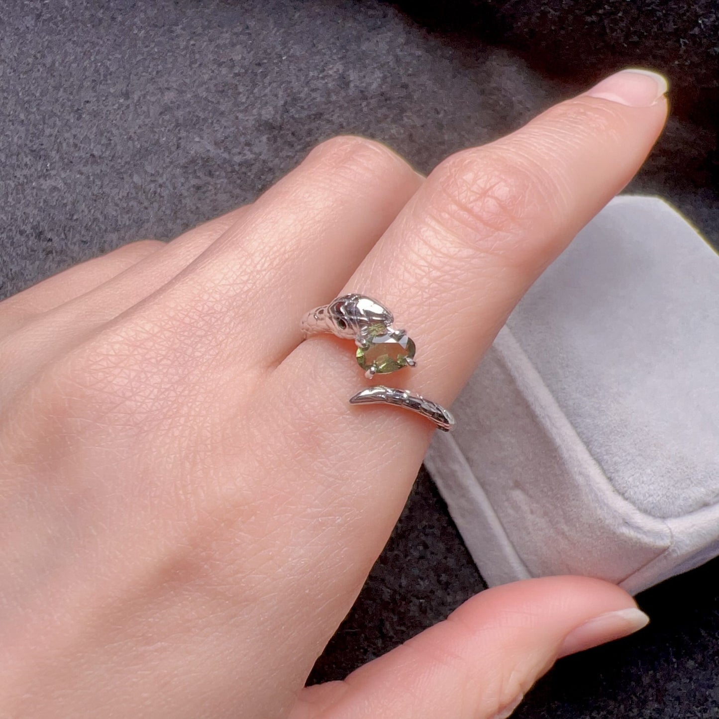 Custom-Made Year Of Snake Moldavite Ring With 925 Sterling Silver Adjustable Ring