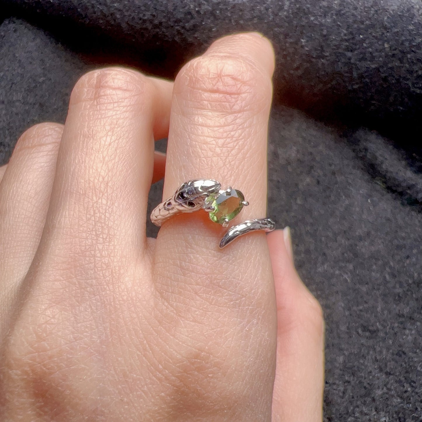 Custom-Made Year Of Snake Moldavite Ring With 925 Sterling Silver Adjustable Ring