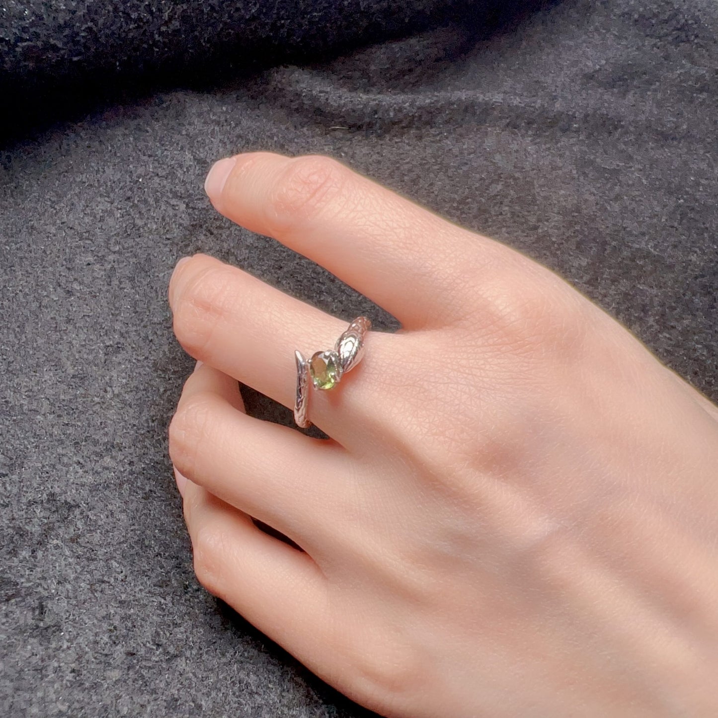 Custom-Made Year Of Snake Moldavite Ring With 925 Sterling Silver Adjustable Ring
