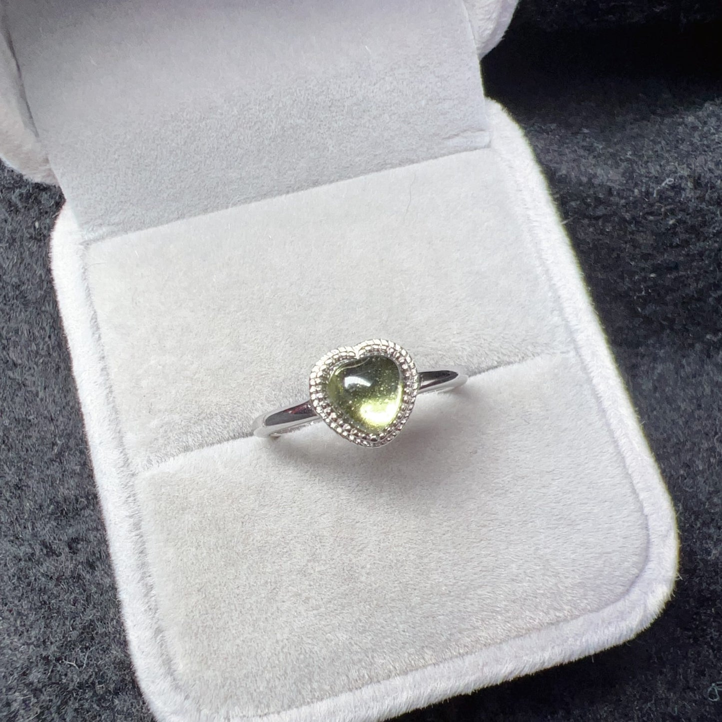 Custom-Made Loving Heart Shape Moldavite Ring With 925 Sterling Silver Adjustable Style