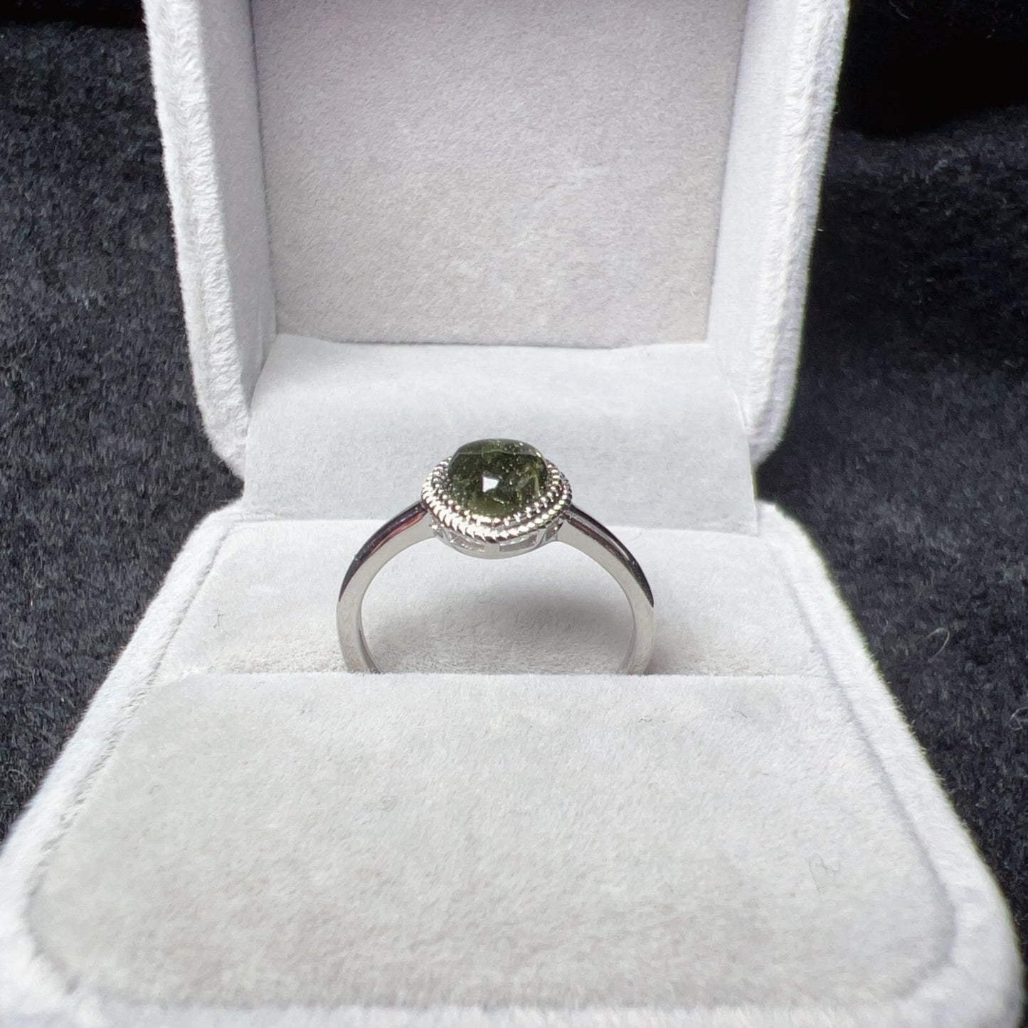 Custom-Made Loving Heart Shape Moldavite Ring With 925 Sterling Silver Adjustable Style