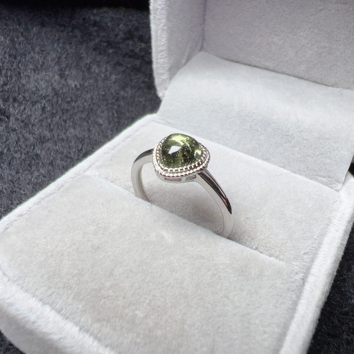 Custom-Made Loving Heart Shape Moldavite Ring With 925 Sterling Silver Adjustable Style
