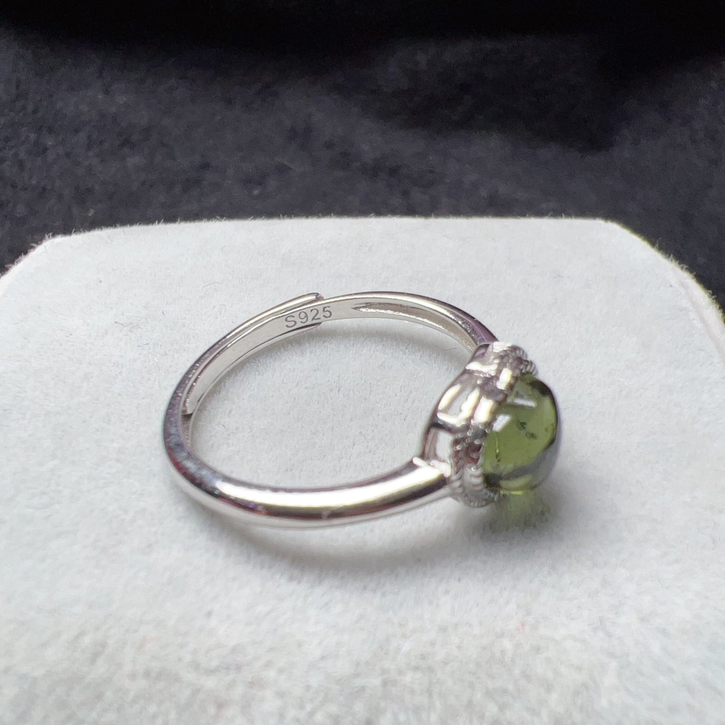 Custom-Made Loving Heart Shape Moldavite Ring With 925 Sterling Silver Adjustable Style