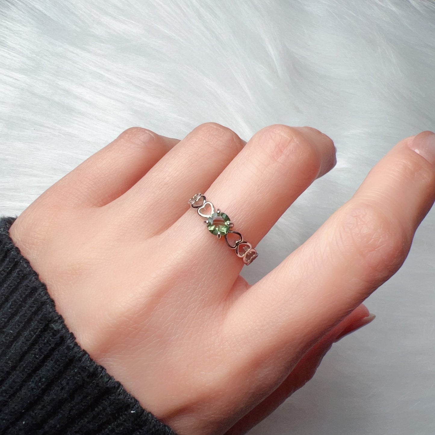 Custom-Made Best-Green-Color Moldavite Ring Round Cut With 925 Sterling Silver Adjustable Style
