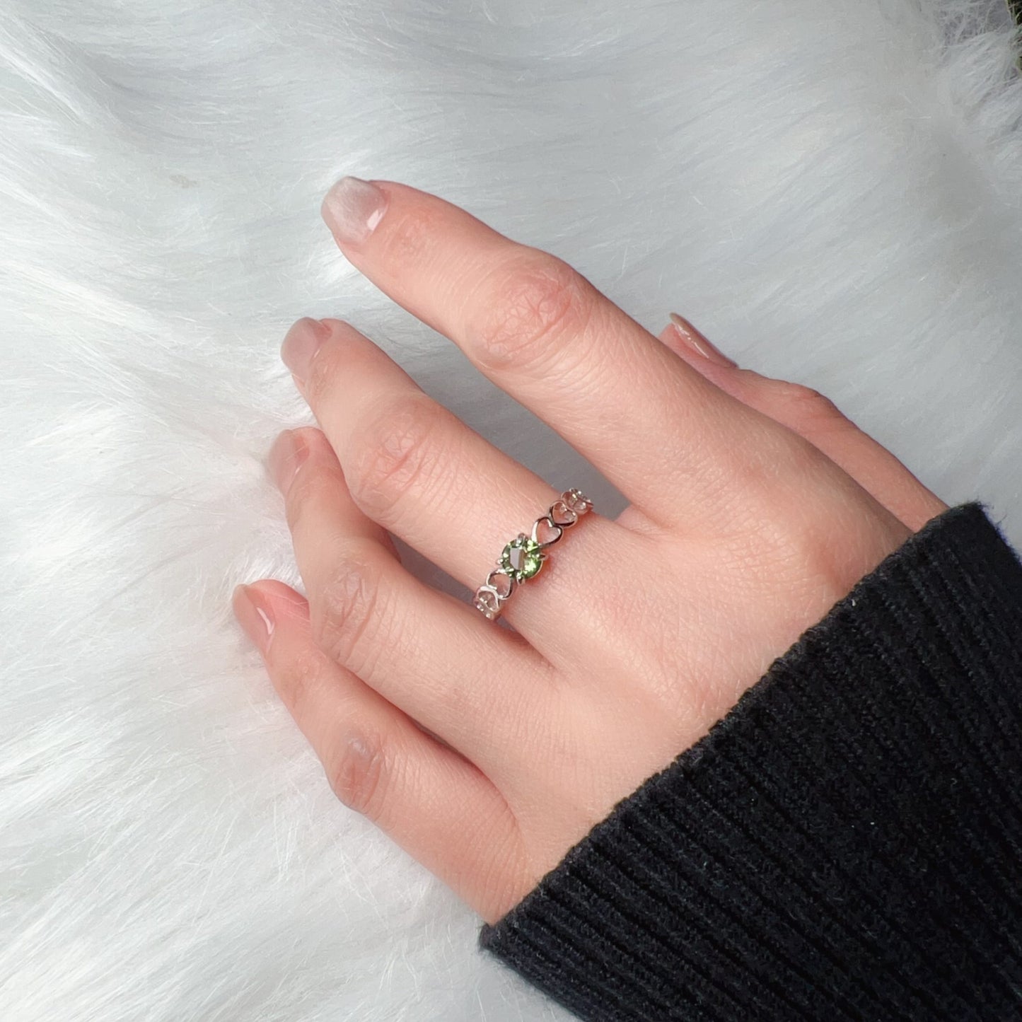 Custom-Made Best-Green-Color Moldavite Ring Round Cut With 925 Sterling Silver Adjustable Style