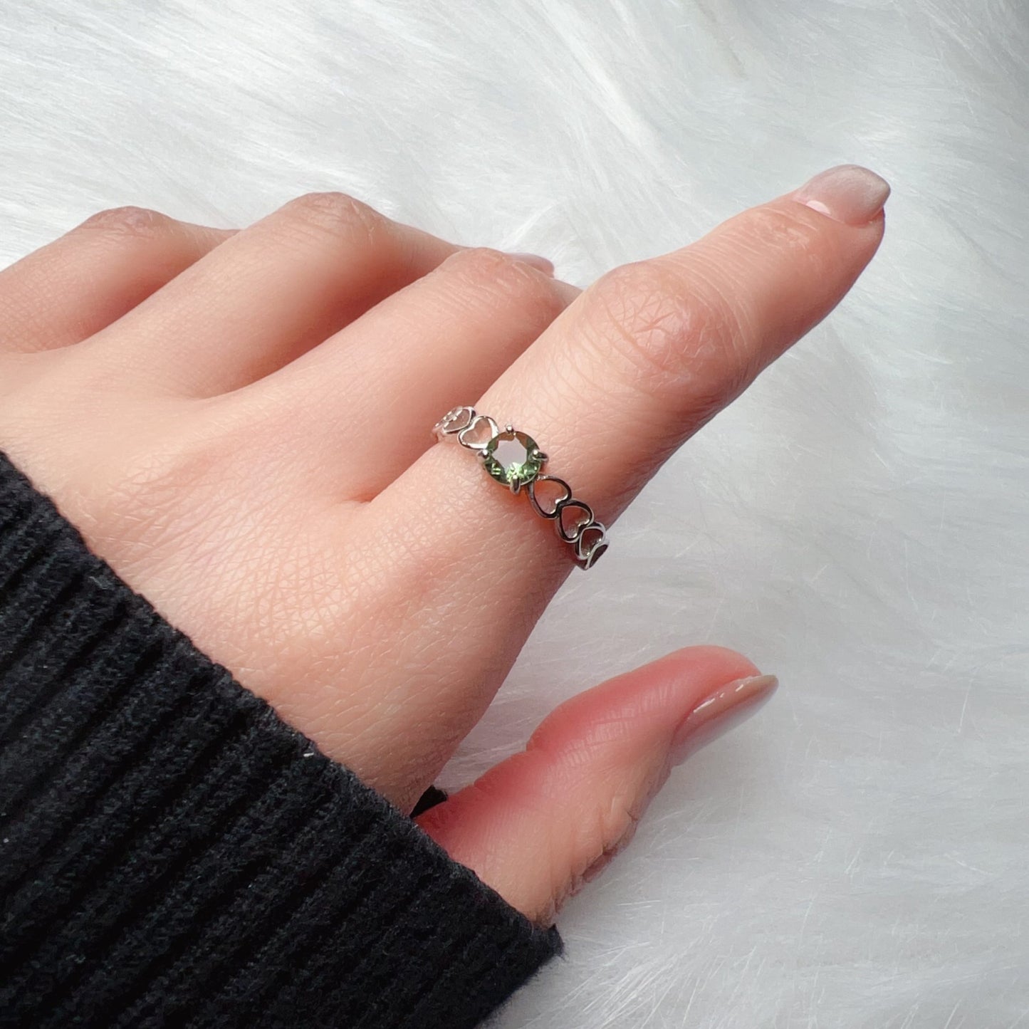 Custom-Made Best-Green-Color Moldavite Ring Round Cut With 925 Sterling Silver Adjustable Style