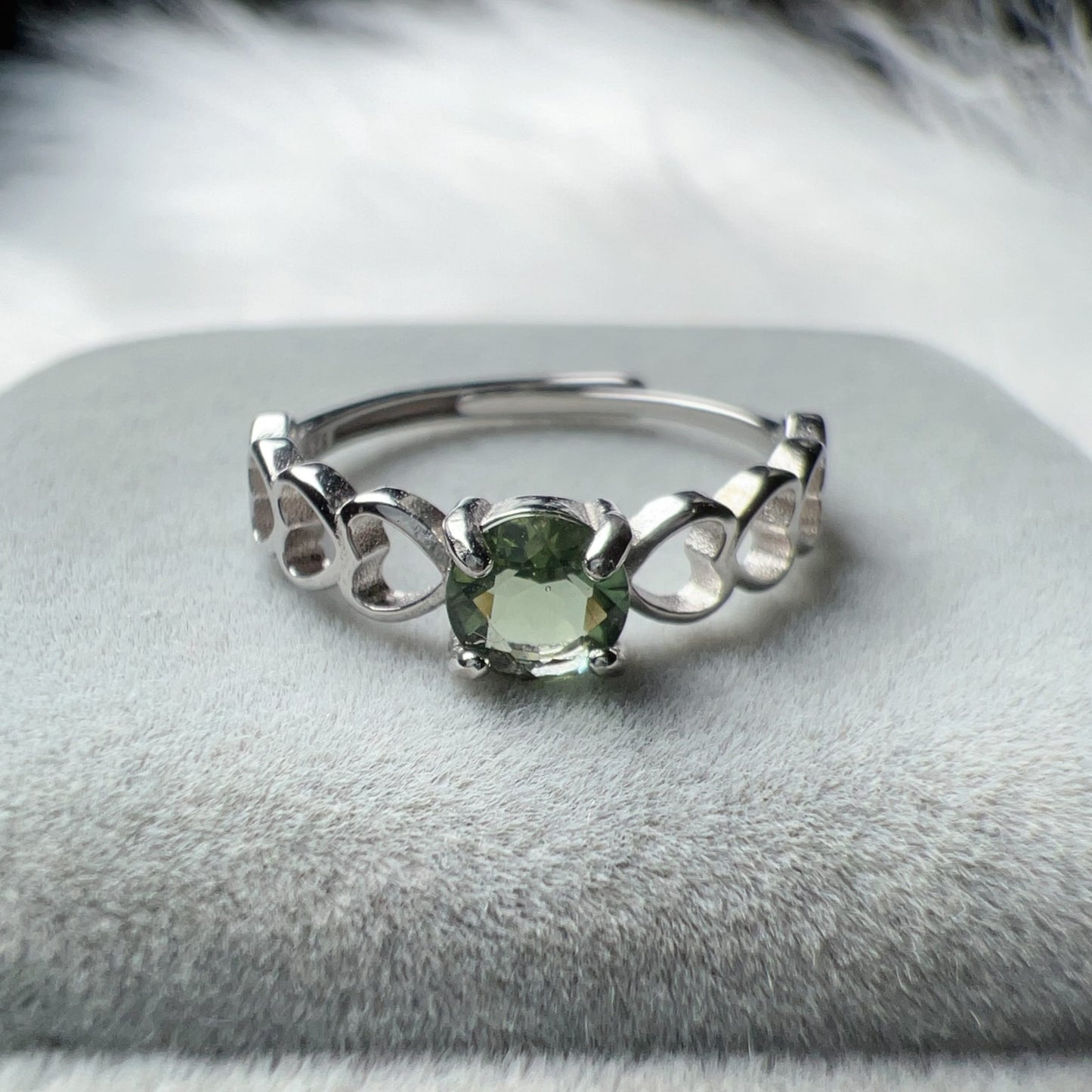 Custom-Made Best-Green-Color Moldavite Ring Round Cut With 925 Sterling Silver Adjustable Style