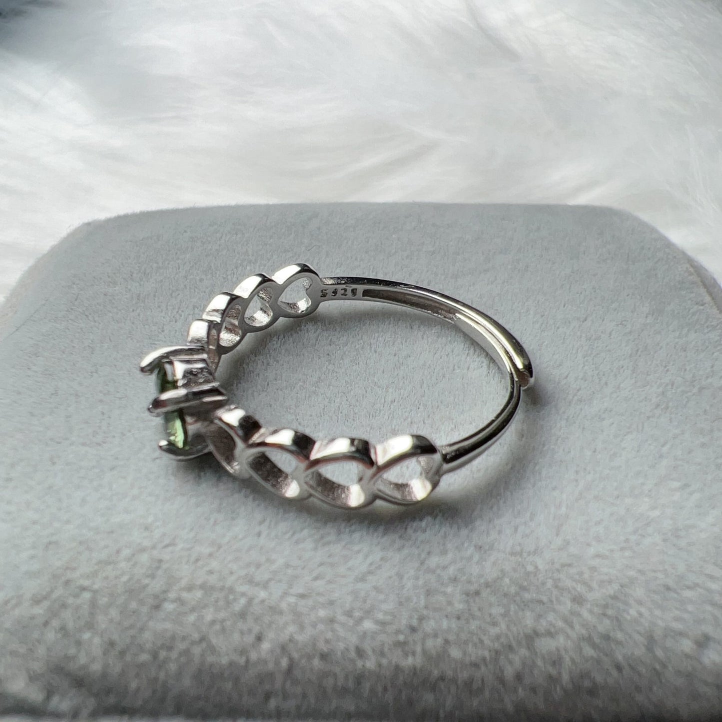 Custom-Made Best-Green-Color Moldavite Ring Round Cut With 925 Sterling Silver Adjustable Style
