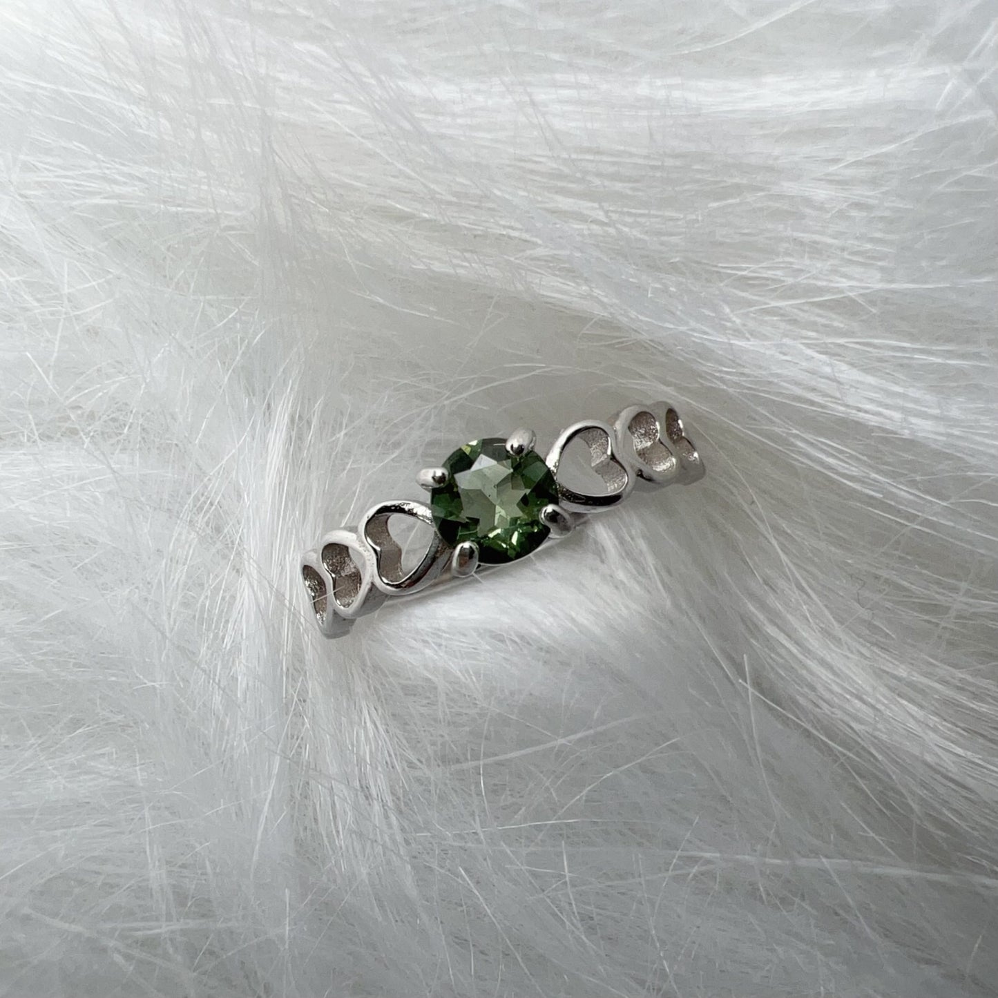 Custom-Made Best-Green-Color Moldavite Ring Round Cut With 925 Sterling Silver Adjustable Style