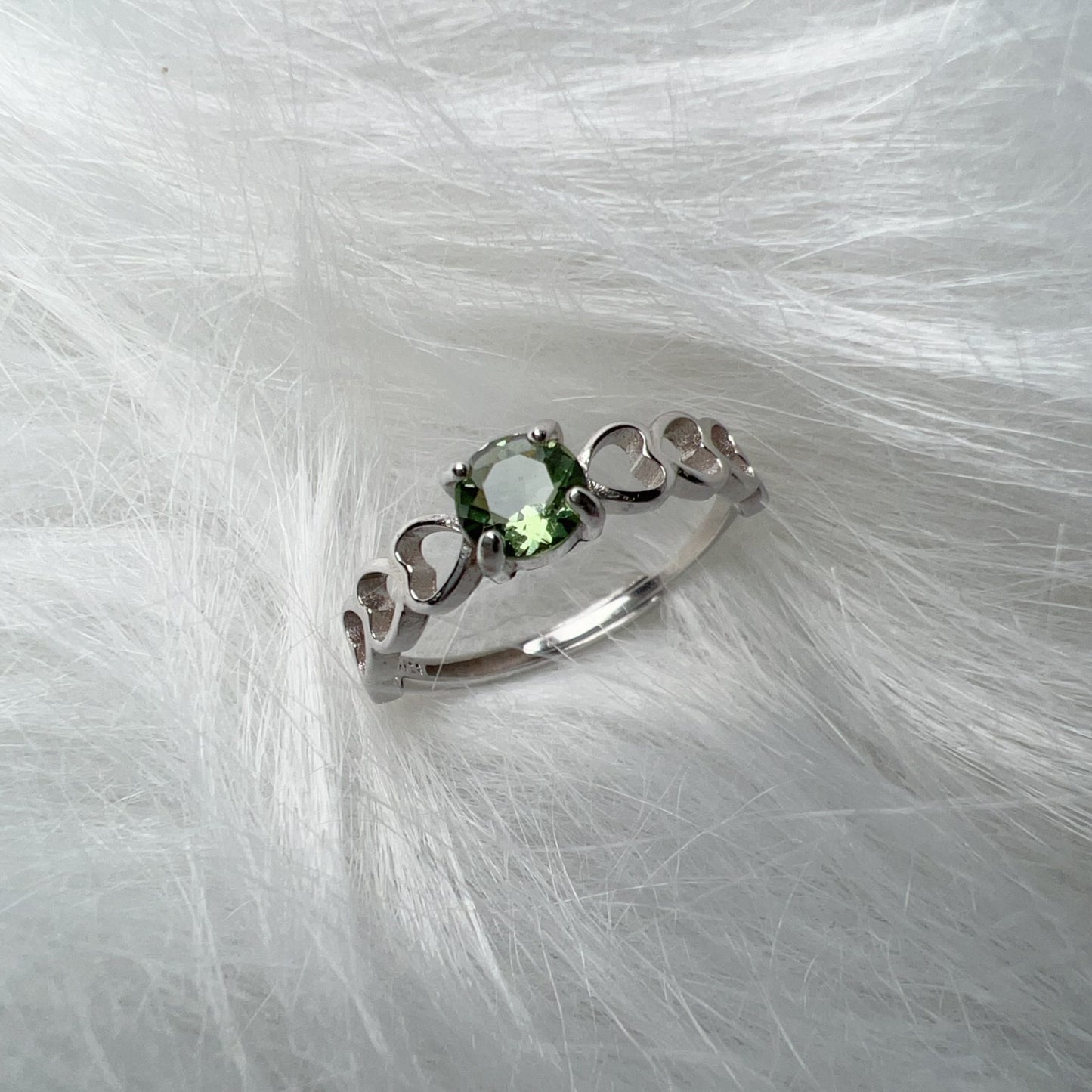 Custom-Made Best-Green-Color Moldavite Ring Round Cut With 925 Sterling Silver Adjustable Style
