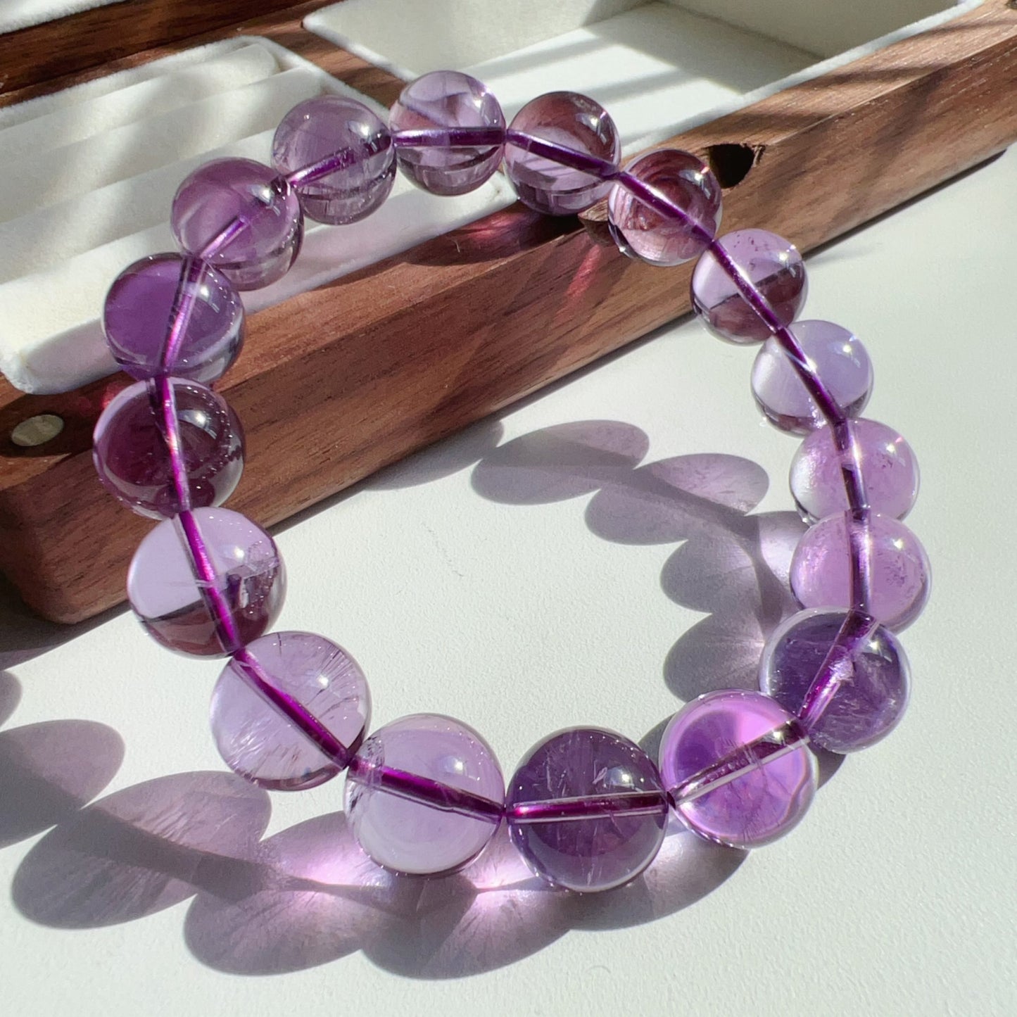 12Mm Amethyst Crystal Bracelet | Natural Healing Stone For Crown Chakra | Reiki Meditation Jewelry For Stress Relief And Mental Clarity