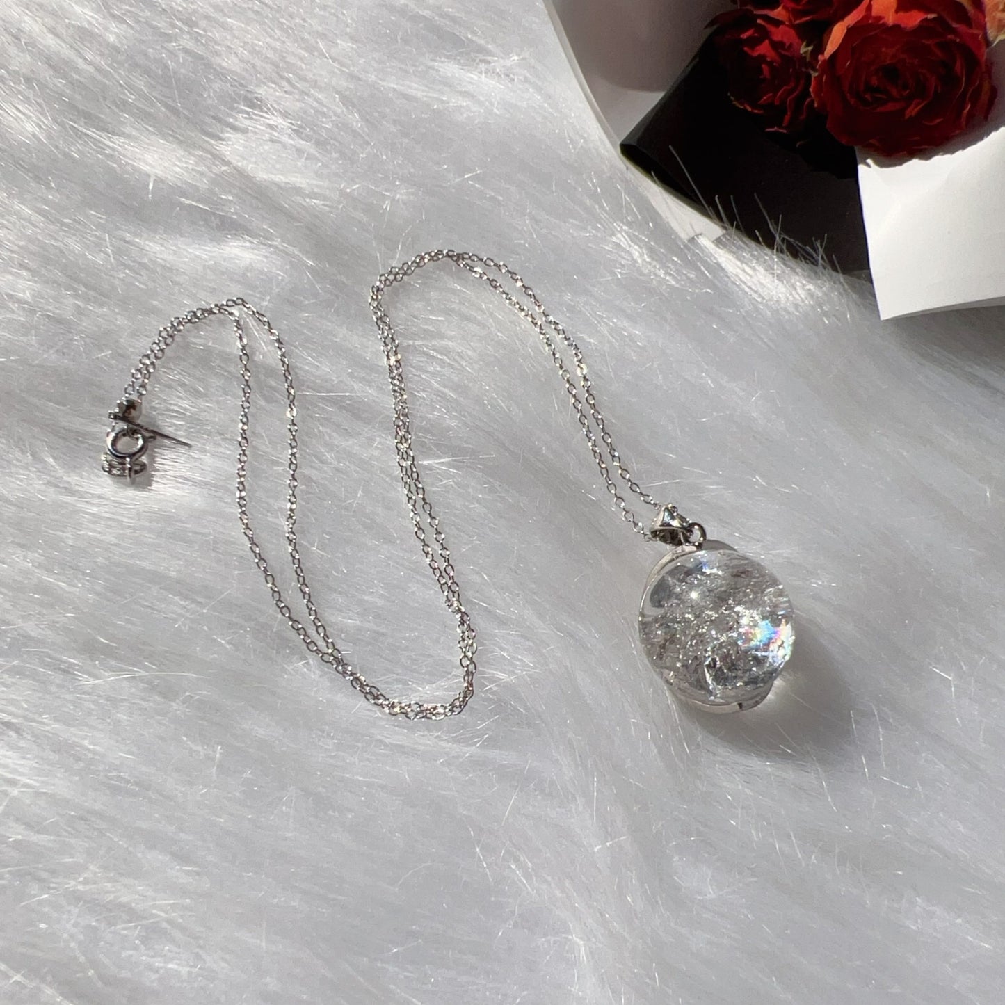 One And Only – 17.3Mm Rainbow Clear Quartz Sphere Pendant Necklace With 925 Sterling Silver