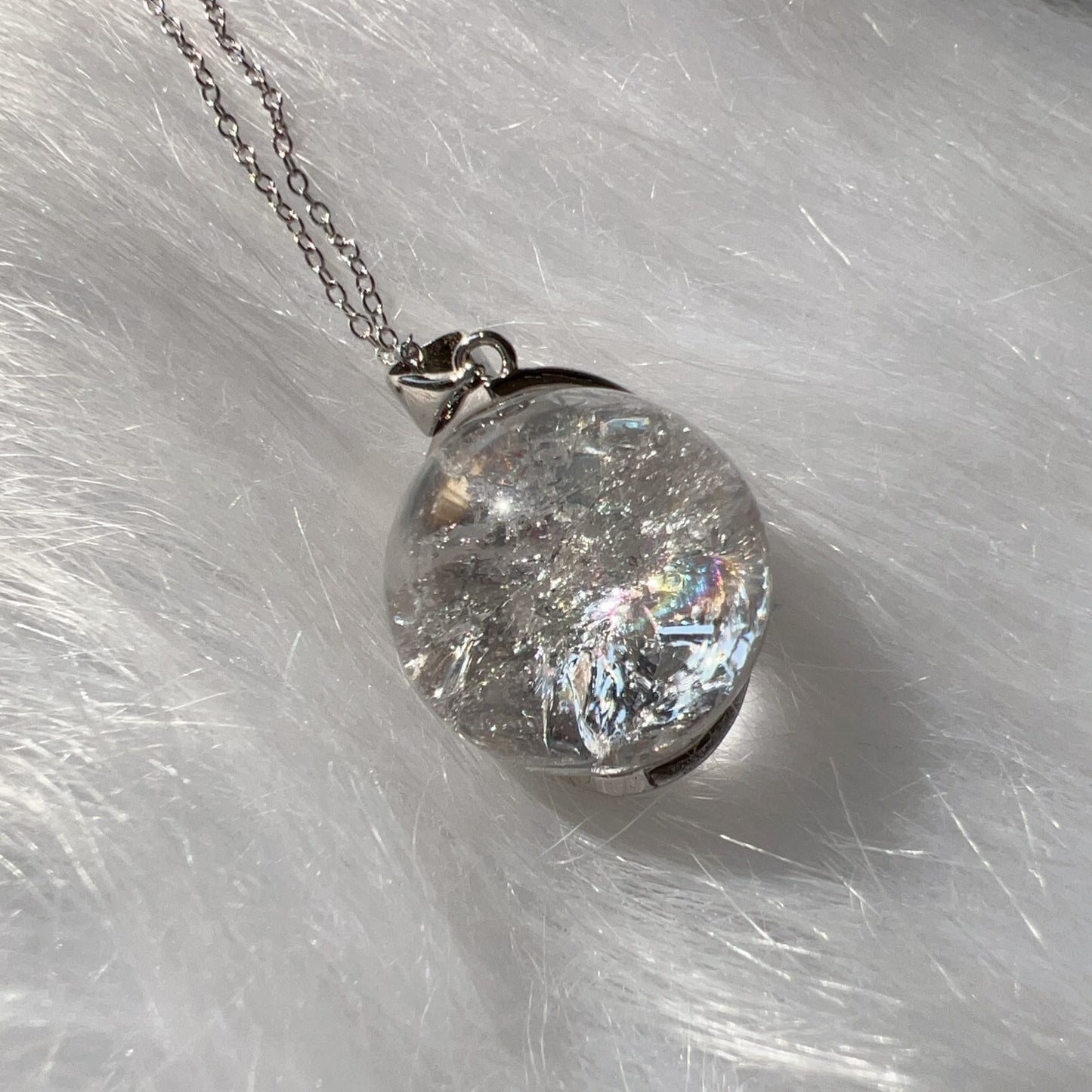 One And Only – 17.3Mm Rainbow Clear Quartz Sphere Pendant Necklace With 925 Sterling Silver