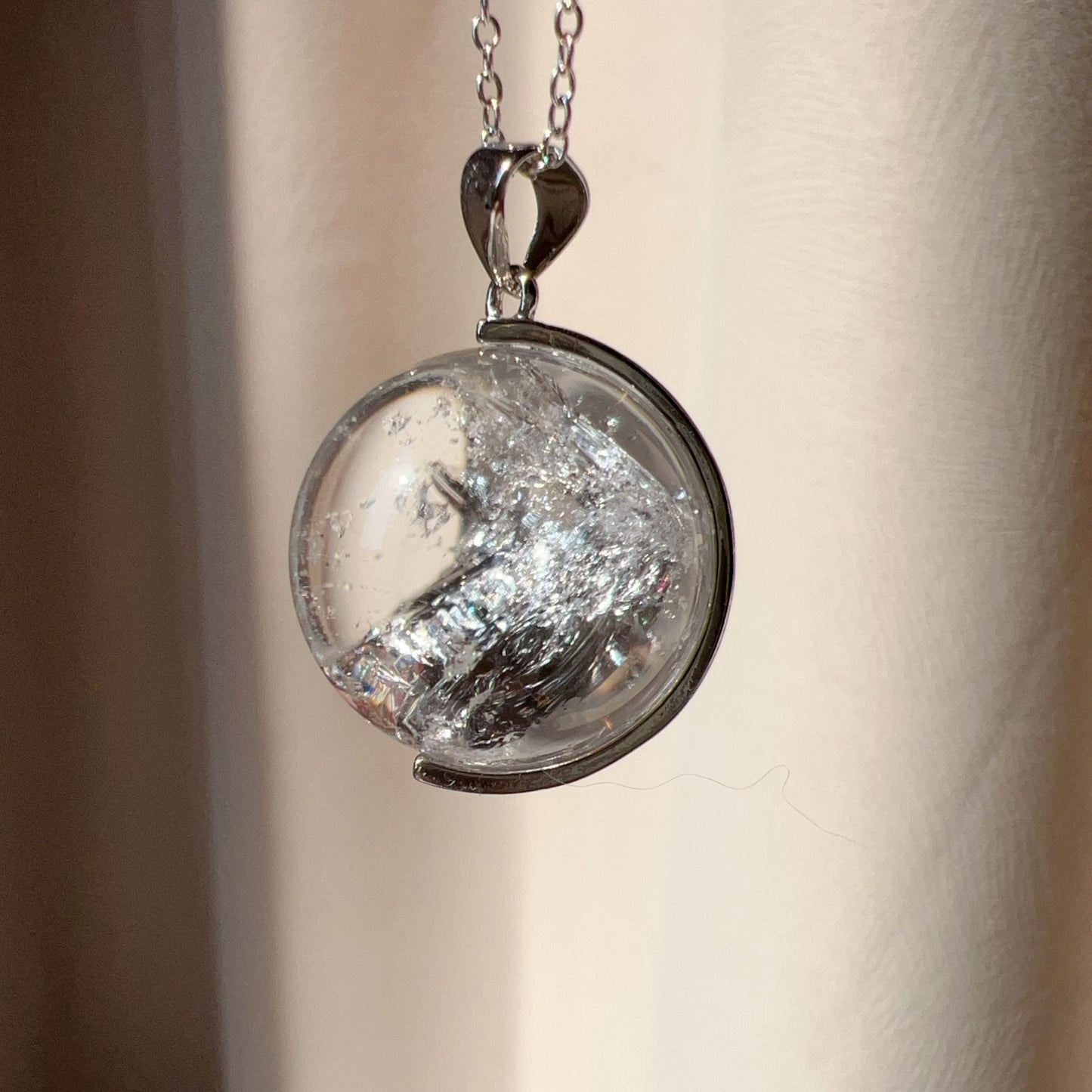 One And Only – 17.3Mm Rainbow Clear Quartz Sphere Pendant Necklace With 925 Sterling Silver