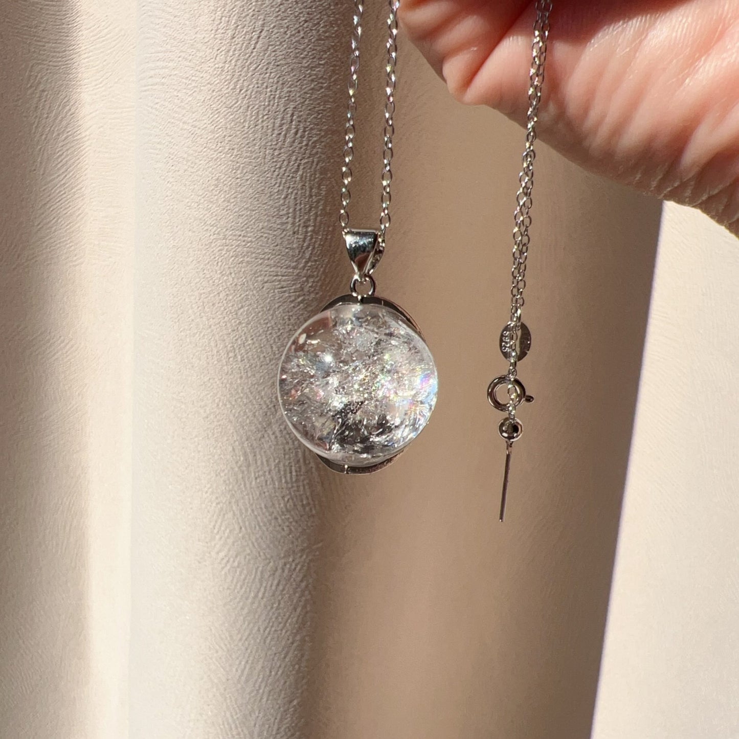 One And Only – 17.3Mm Rainbow Clear Quartz Sphere Pendant Necklace With 925 Sterling Silver