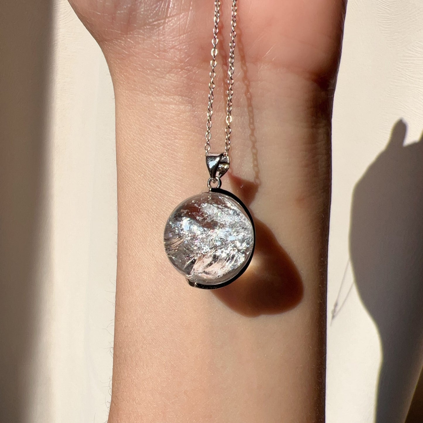 One And Only – 17.3Mm Rainbow Clear Quartz Sphere Pendant Necklace With 925 Sterling Silver