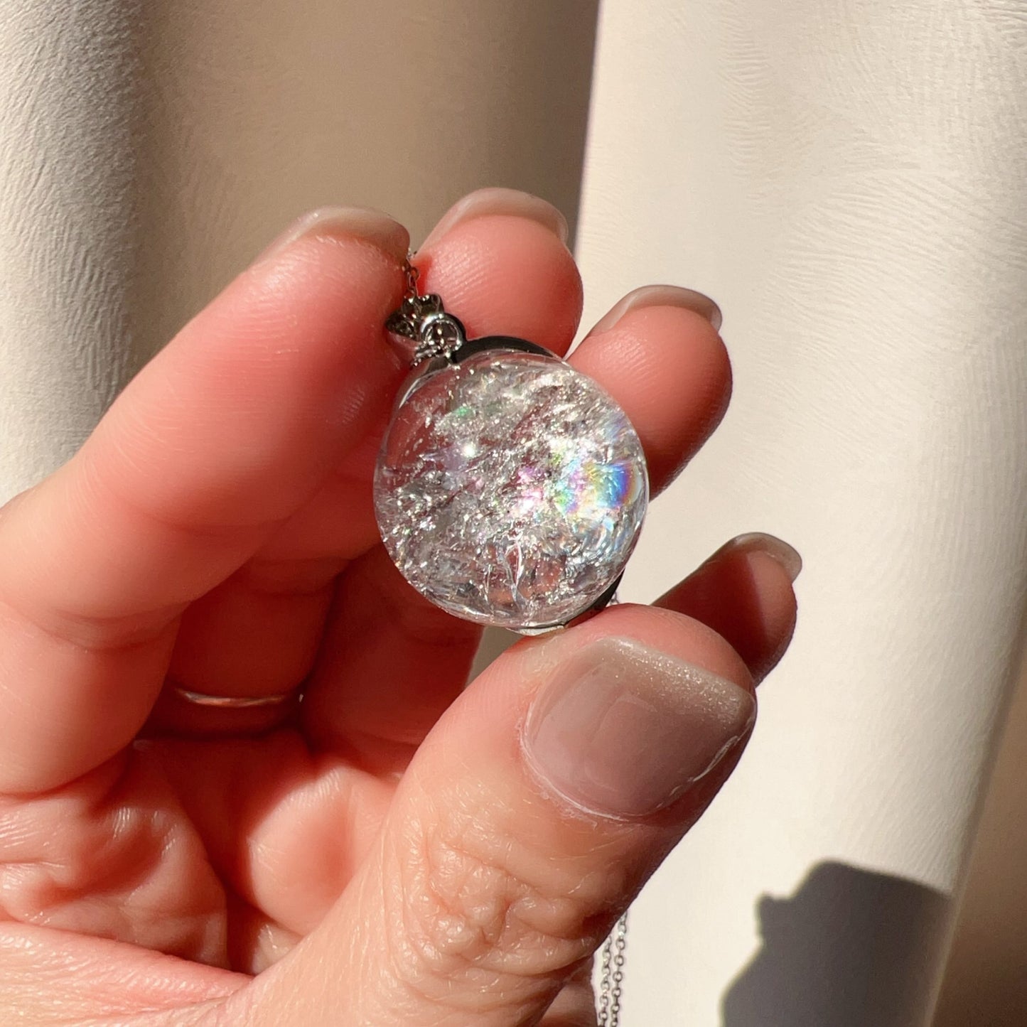 One And Only – 17.3Mm Rainbow Clear Quartz Sphere Pendant Necklace With 925 Sterling Silver