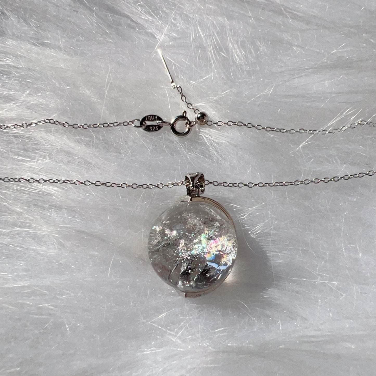 One And Only – 17.3Mm Rainbow Clear Quartz Sphere Pendant Necklace With 925 Sterling Silver