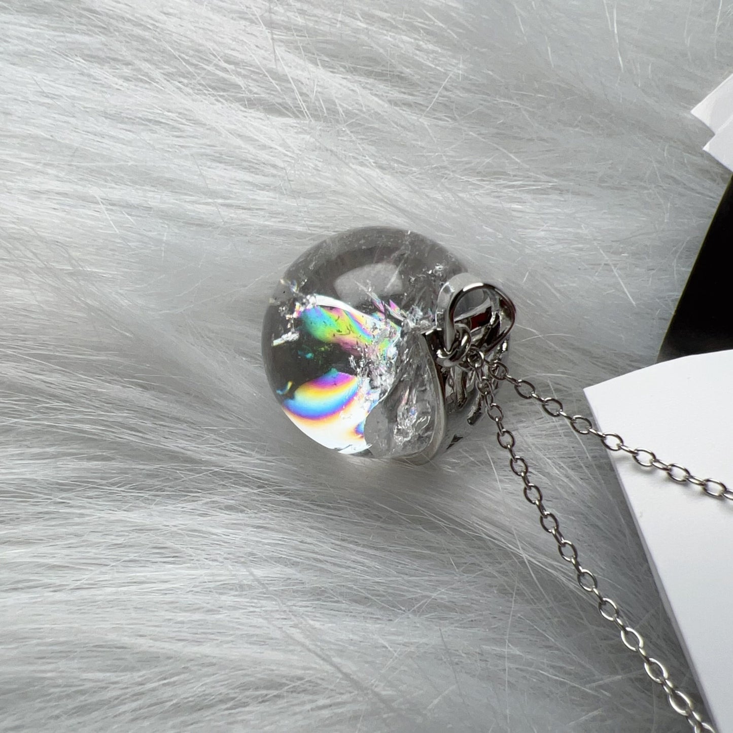 One And Only – 17.3Mm Rainbow Clear Quartz Sphere Pendant Necklace With 925 Sterling Silver
