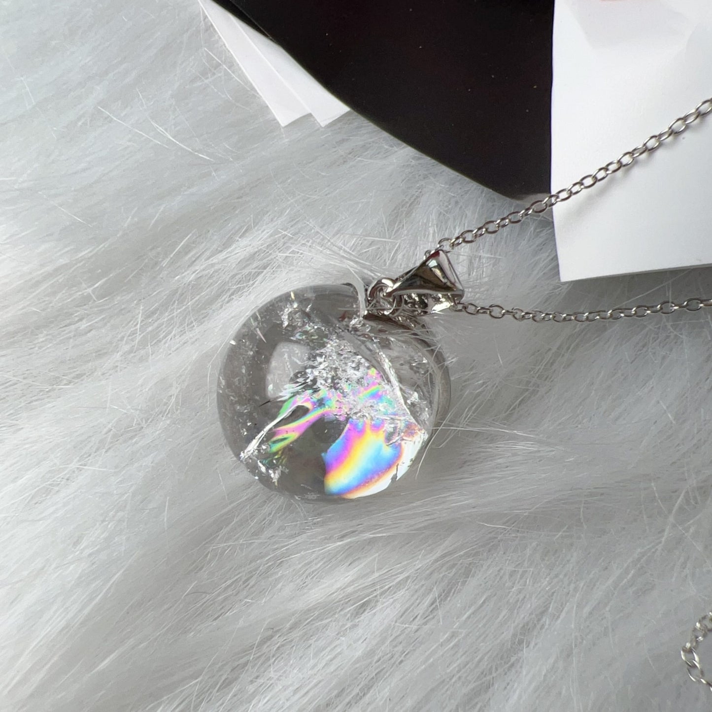 One And Only – 17.3Mm Rainbow Clear Quartz Sphere Pendant Necklace With 925 Sterling Silver