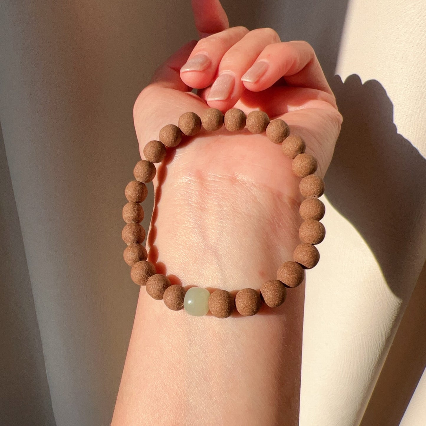 Handcrafted Lavender Aroma Healing Bracelet With Green Nephrite Jade For Calming, Soothing, Relaxation