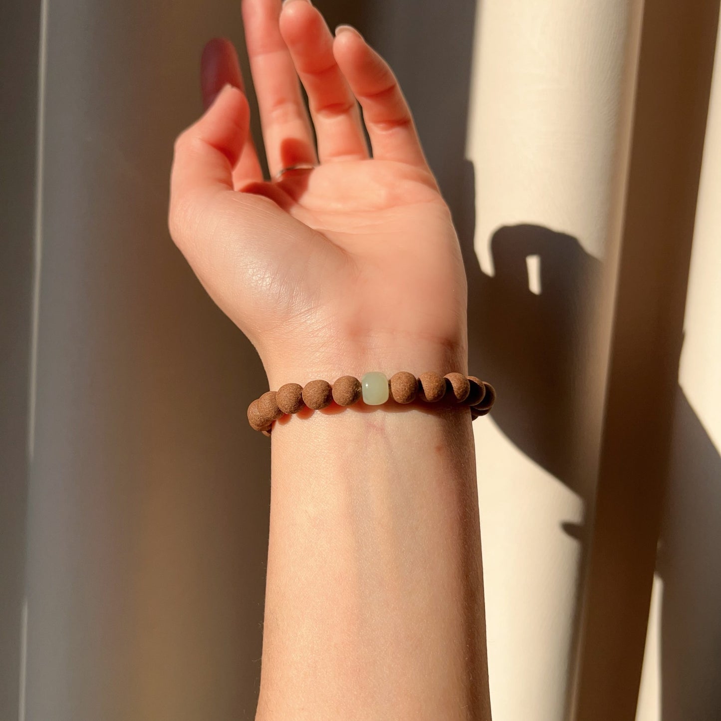 Handcrafted Lavender Aroma Healing Bracelet With Green Nephrite Jade For Calming, Soothing, Relaxation