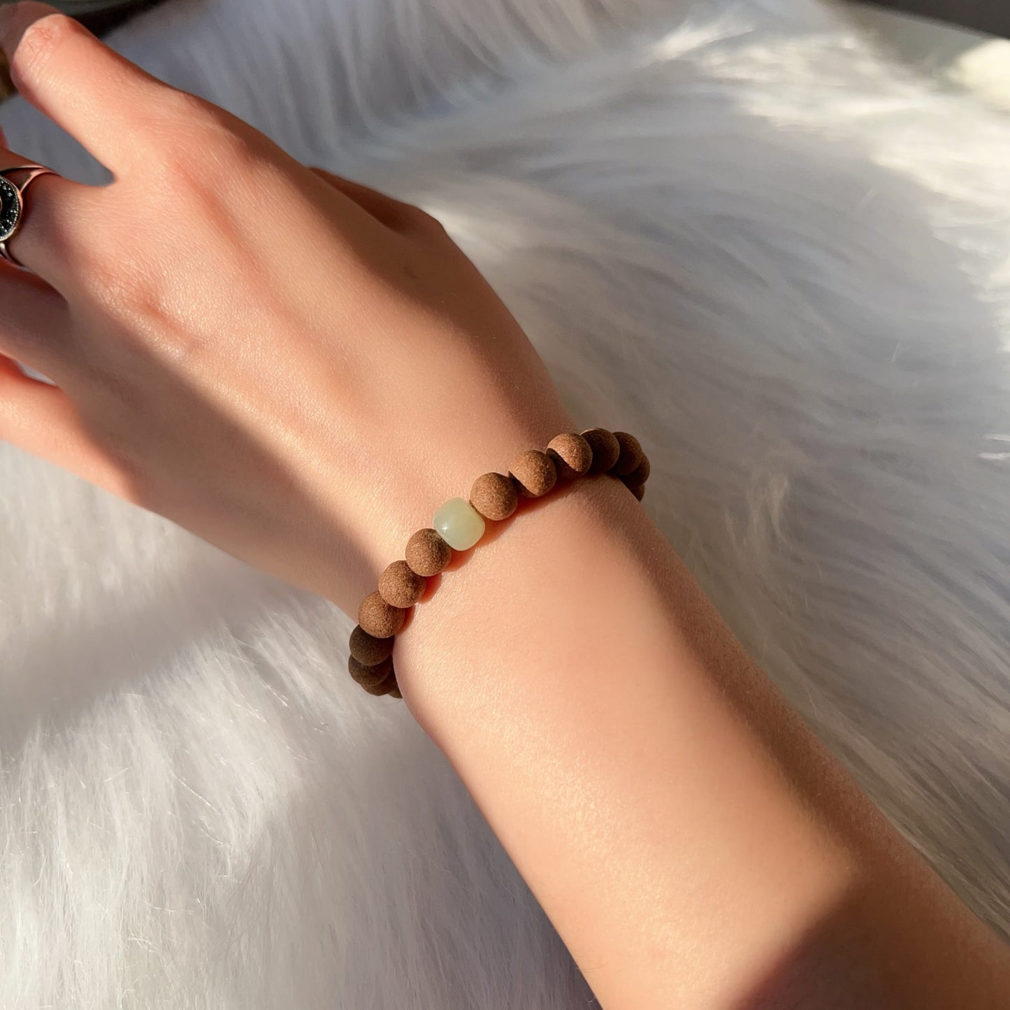Handcrafted Lavender Aroma Healing Bracelet With Green Nephrite Jade For Calming, Soothing, Relaxation