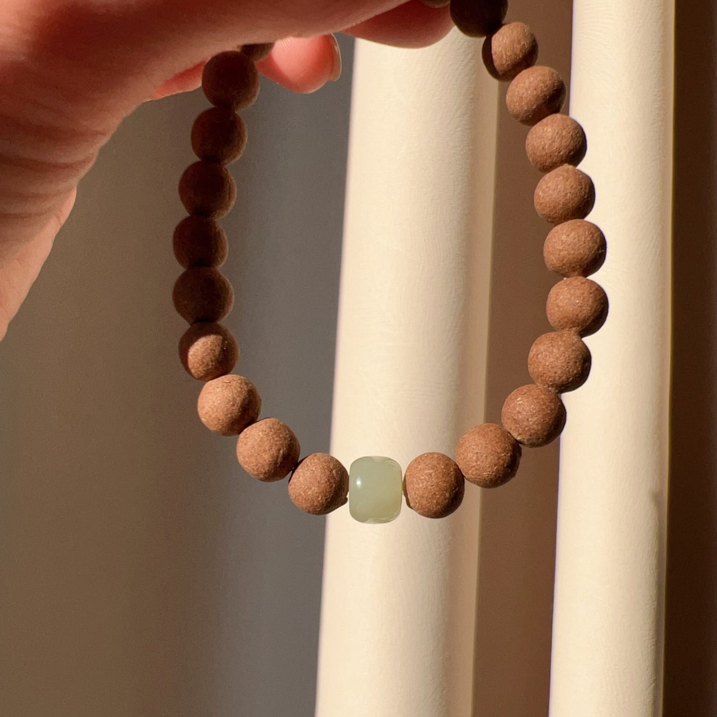 Handcrafted Lavender Aroma Healing Bracelet With Green Nephrite Jade For Calming, Soothing, Relaxation