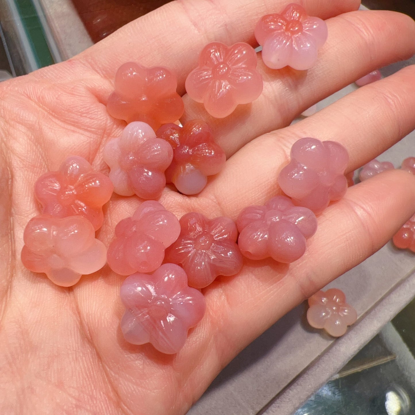 Natural Yanyuan Agate Plum Blossom Bead Charm | Chinese Flower Stone | Diy Jewelry Making Supplies | Handmade Gemstone Component