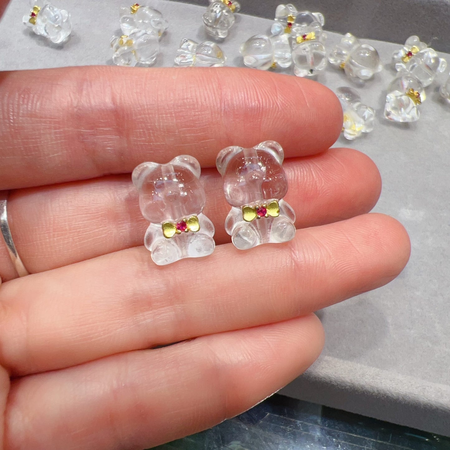 Natural Clear Quartz Bear Bead Charms – Adorable Diy Jewelry Components For Unique Craft Projects