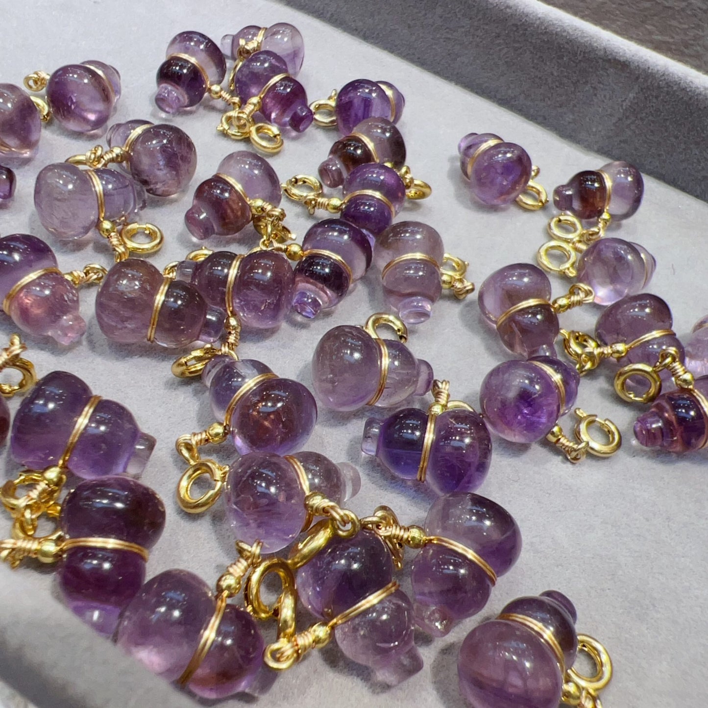 Natural Amethyst Gourd Charm Pendants | Handmade Purple Gemstone Charms | Diy Jewelry Making Supplies | Boho Lucky Amulet