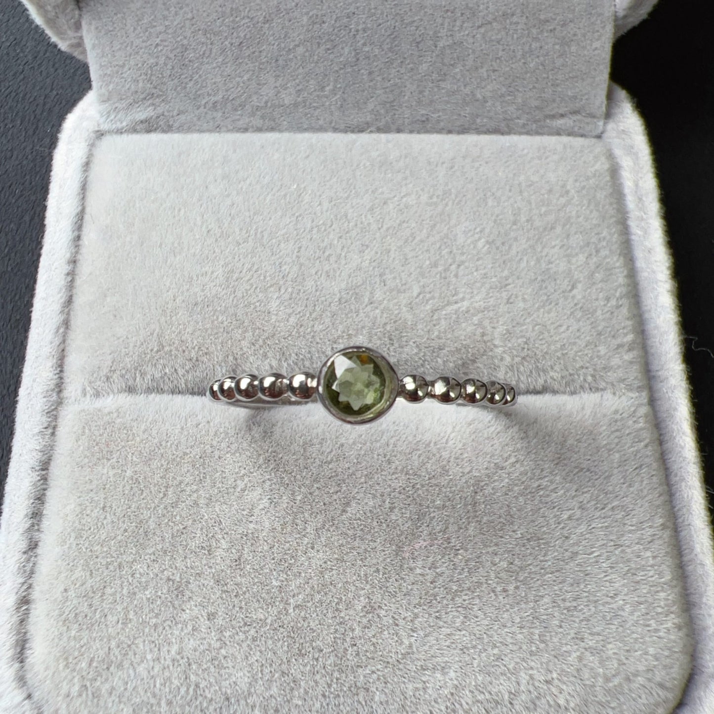 Minimal Round Cut Moldavite Ring With 925 Sterling Silver Adjustable Style | Rare High-Frequency Heart Chakra Healing