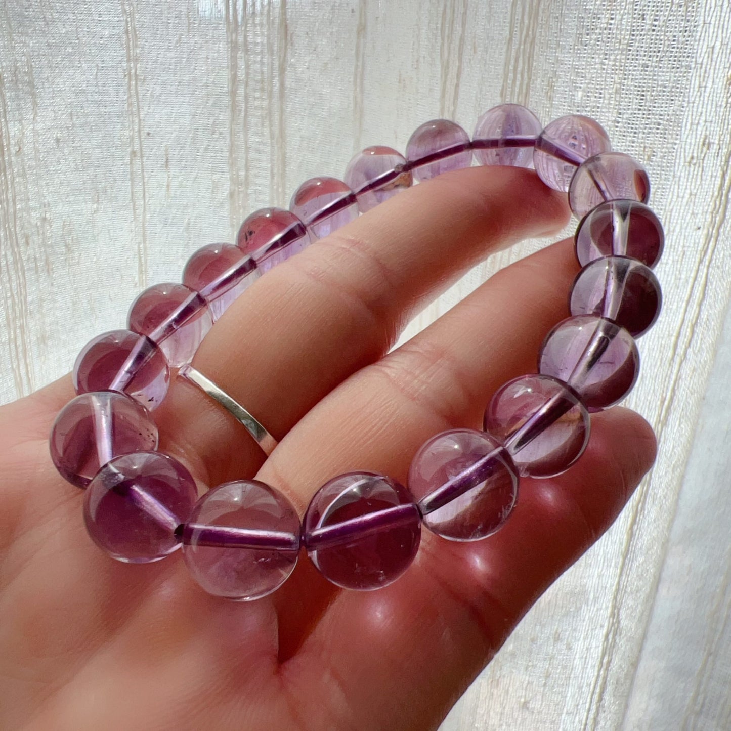 10.5Mm High-Clarity Amethyst Crystal Bracelet | Natural Healing Stone For Crown Chakra | Reiki Meditation Jewelry