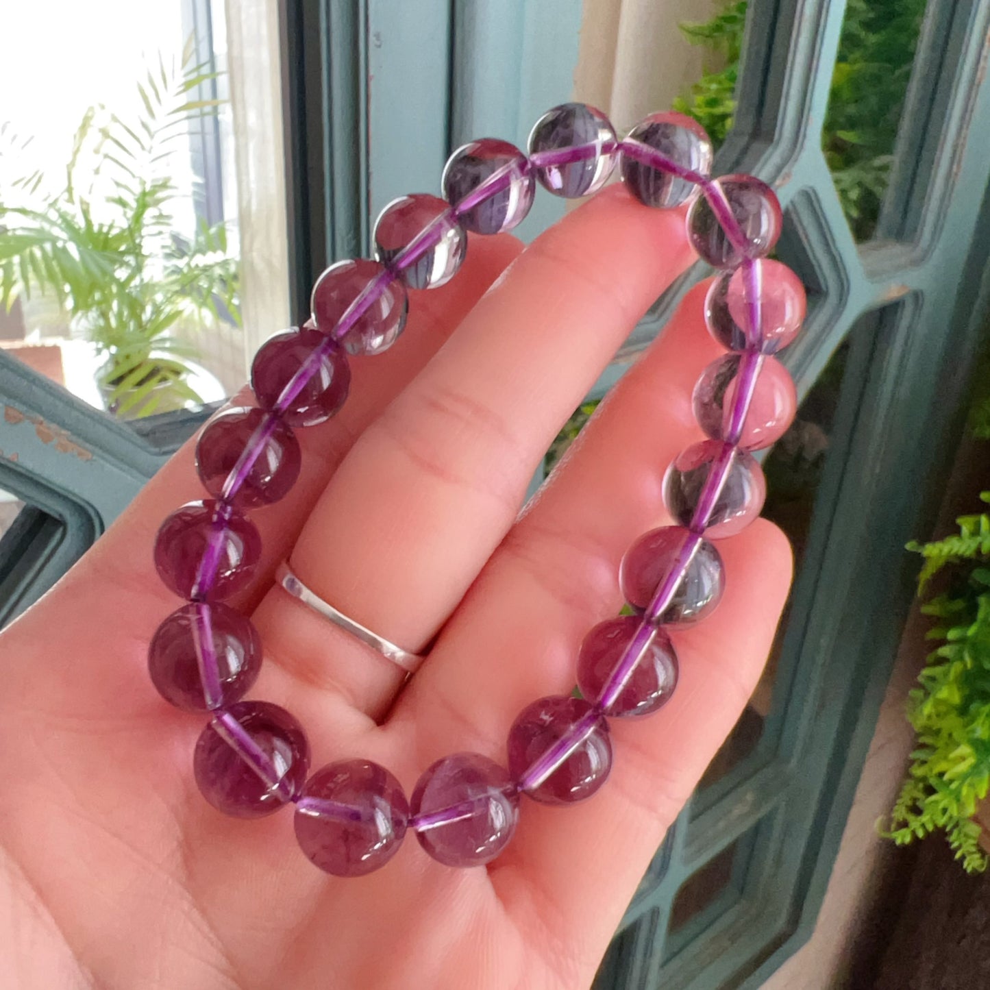 10.5Mm High-Clarity Amethyst Crystal Bracelet | Natural Healing Stone For Crown Chakra | Reiki Meditation Jewelry