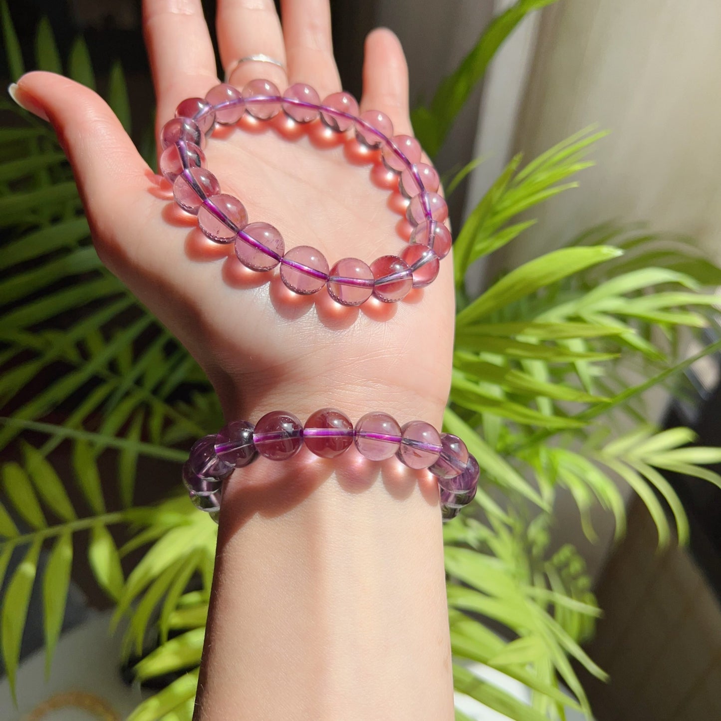 10.5Mm High-Clarity Amethyst Crystal Bracelet | Natural Healing Stone For Crown Chakra | Reiki Meditation Jewelry