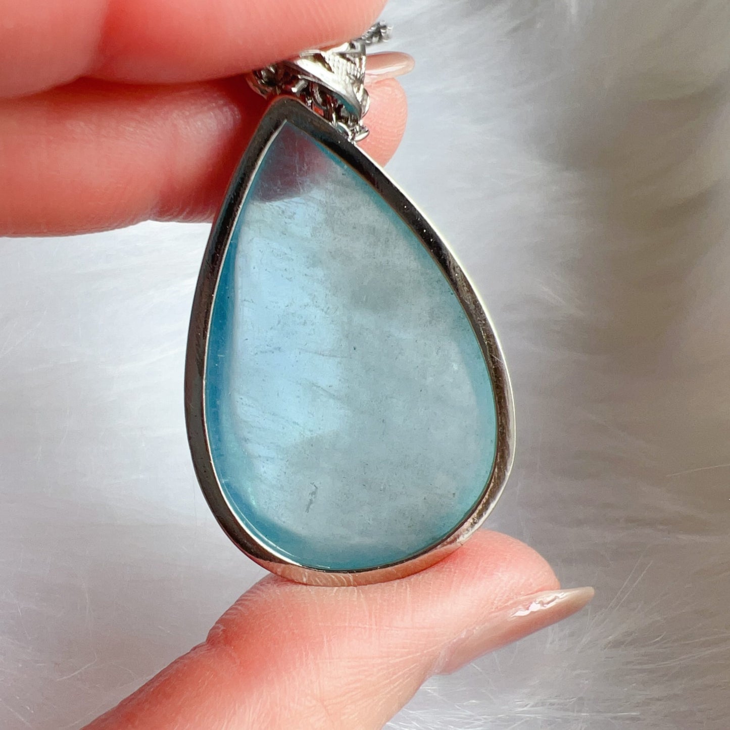 Aquamarine Pendant Necklace – Natural Water-Drop Shape Throat Chakra Healing Crystal In 925 Sterling Silver