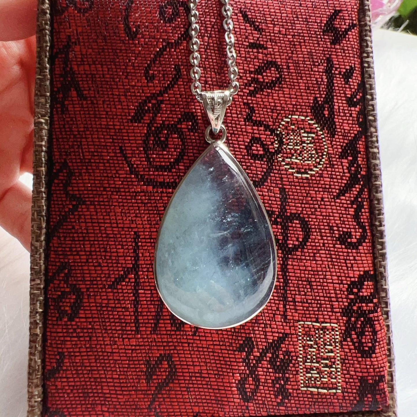 Aquamarine Pendant Necklace – Natural Water-Drop Shape Throat Chakra Healing Crystal In 925 Sterling Silver