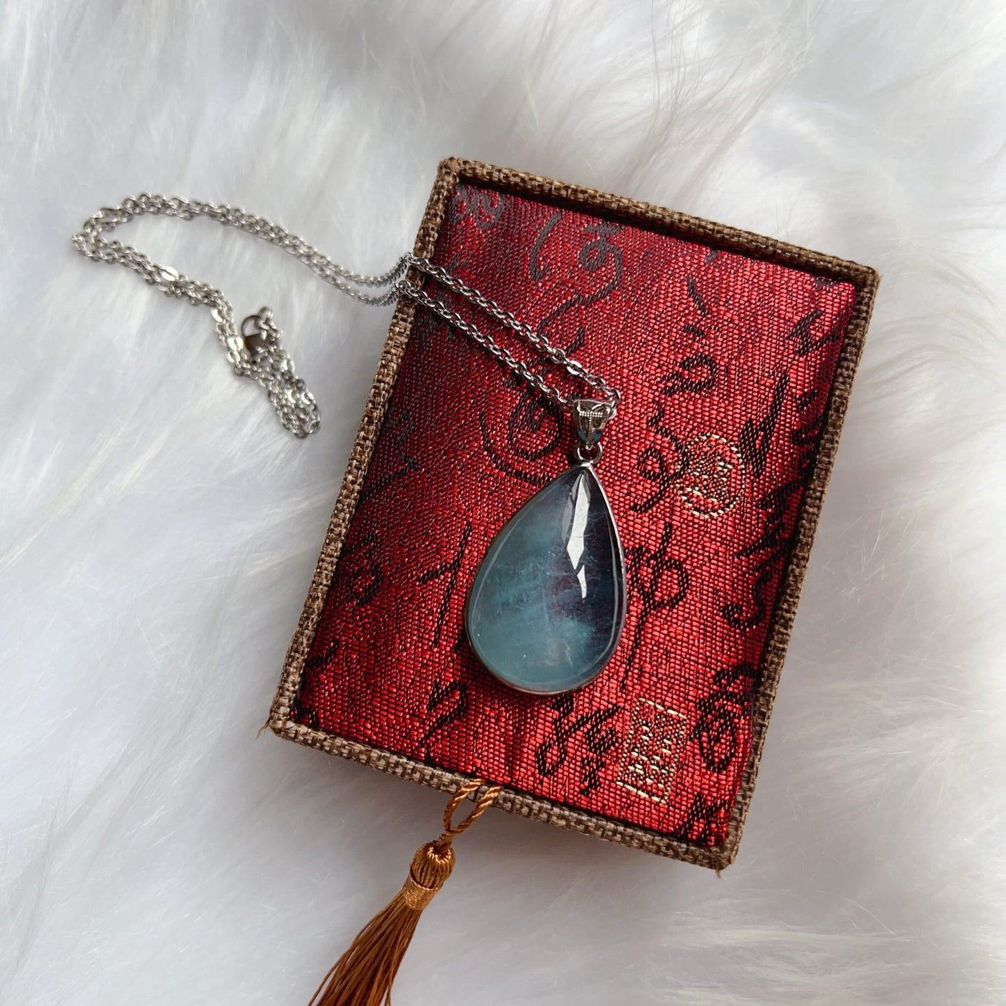 Aquamarine Pendant Necklace – Natural Water-Drop Shape Throat Chakra Healing Crystal In 925 Sterling Silver
