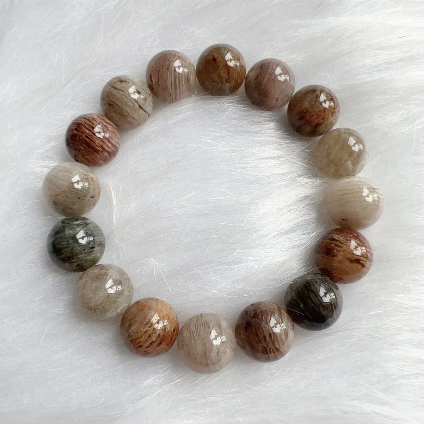 14.1Mm Assorted Layers Phantom Quartz Bracelet For Life Balance, Harmony