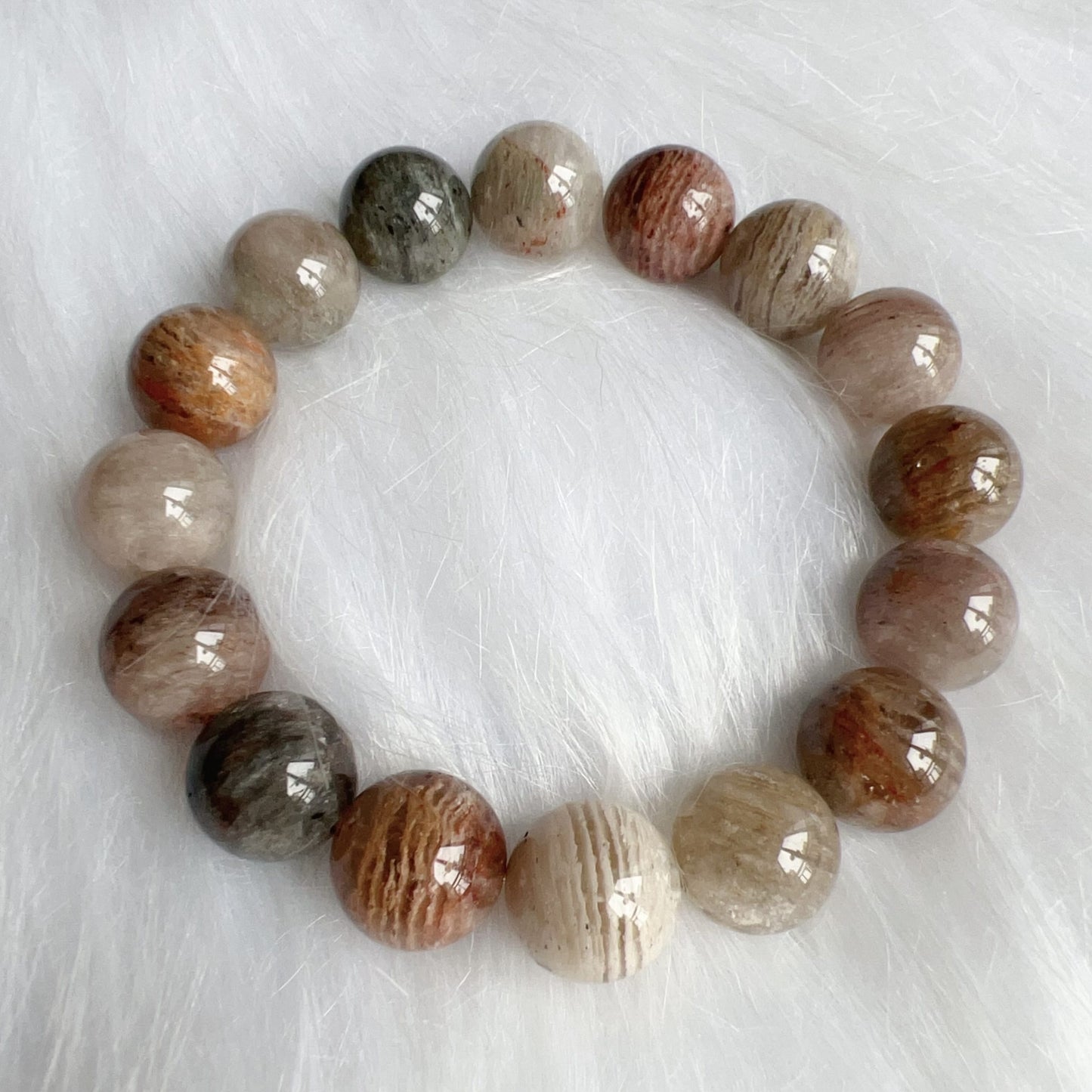 14.1Mm Assorted Layers Phantom Quartz Bracelet For Life Balance, Harmony