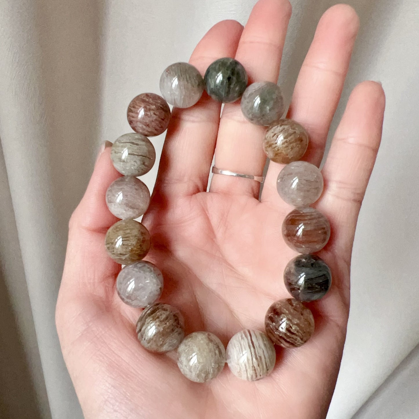 14.1Mm Assorted Layers Phantom Quartz Bracelet For Life Balance, Harmony