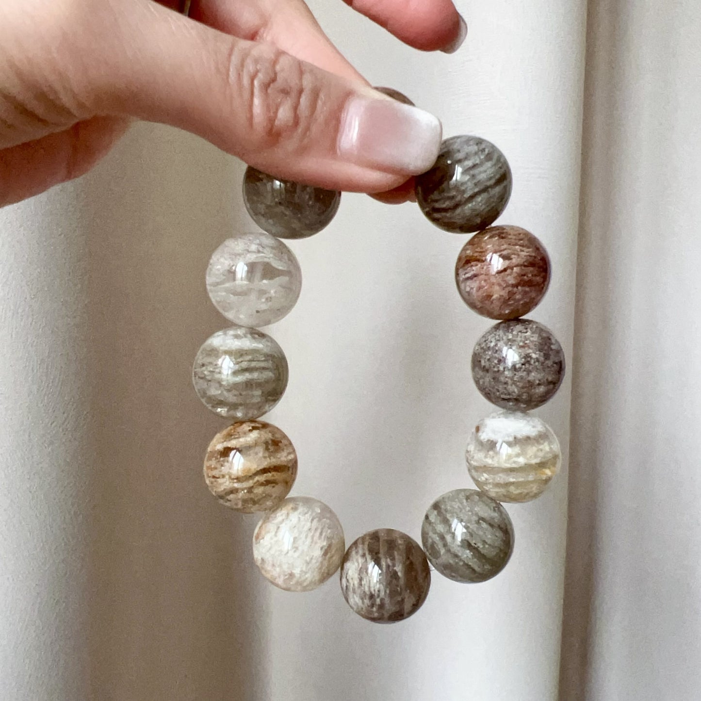 Rare Large 18Mm Assorted Layers Phantom Quartz Bracelet For Life Balance, Harmony