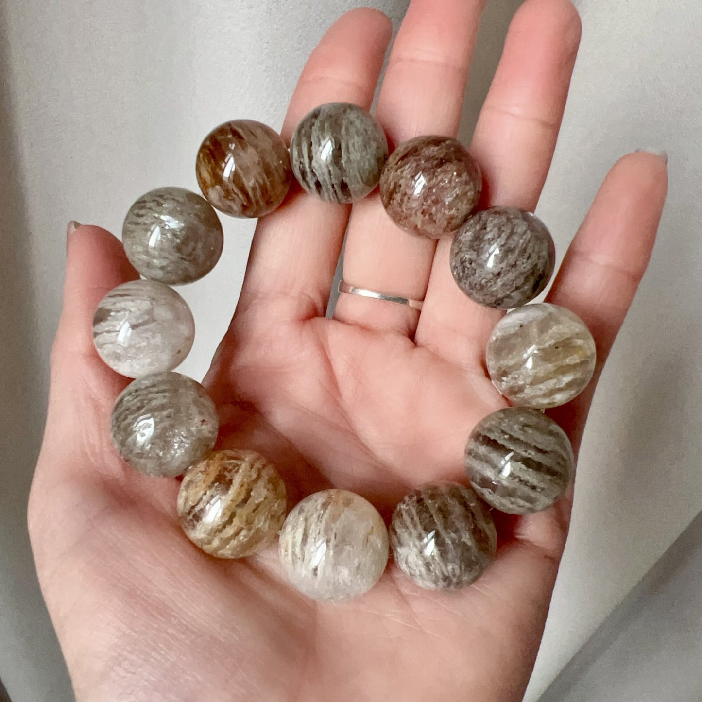 Rare Large 18Mm Assorted Layers Phantom Quartz Bracelet For Life Balance, Harmony