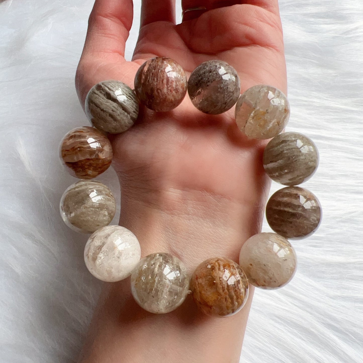 Rare Large 18Mm Assorted Layers Phantom Quartz Bracelet For Life Balance, Harmony
