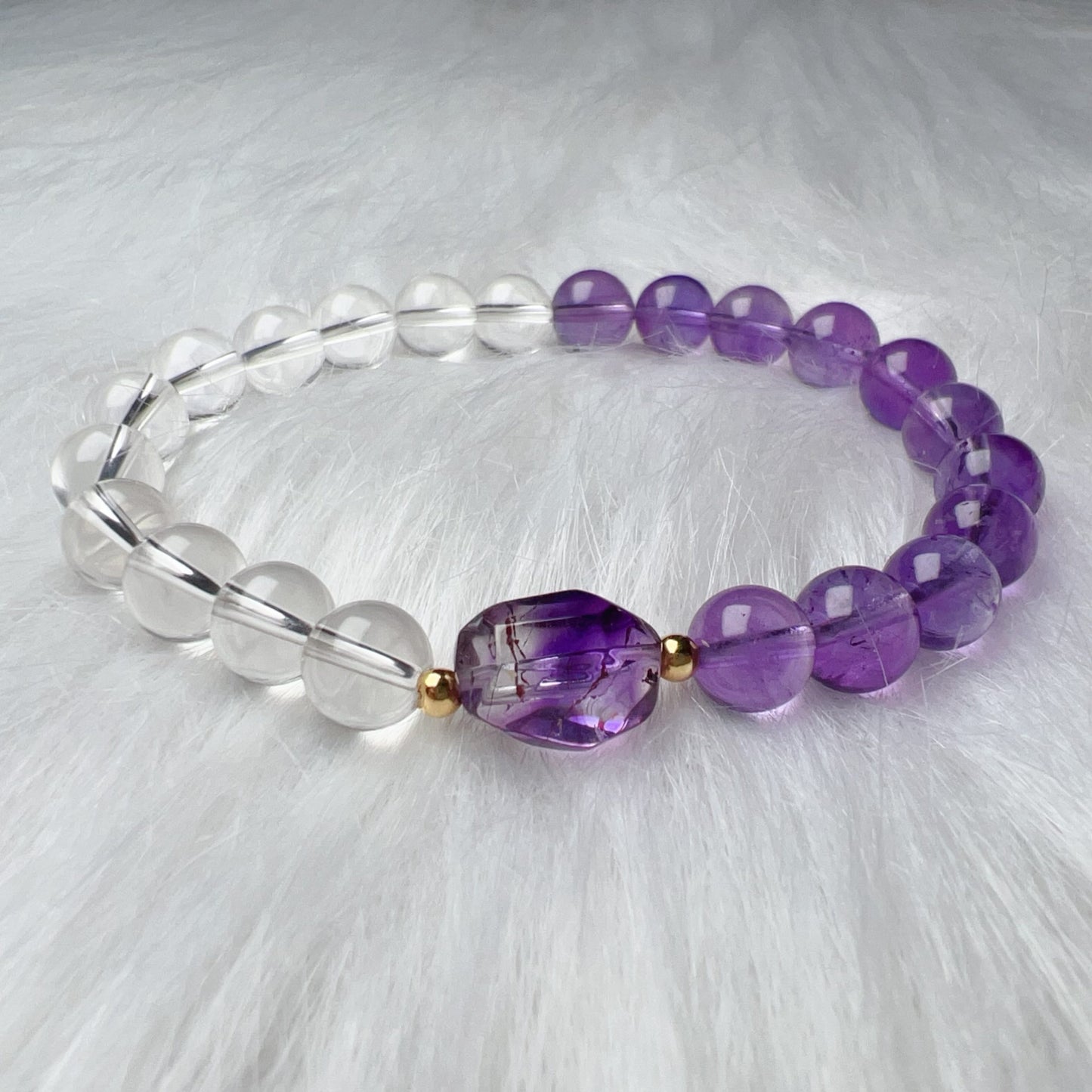 18K Yellow Gold Super Seven Amethyst Clear Quartz Bracelet – Custom-Made Spiritual Healing Jewelry
