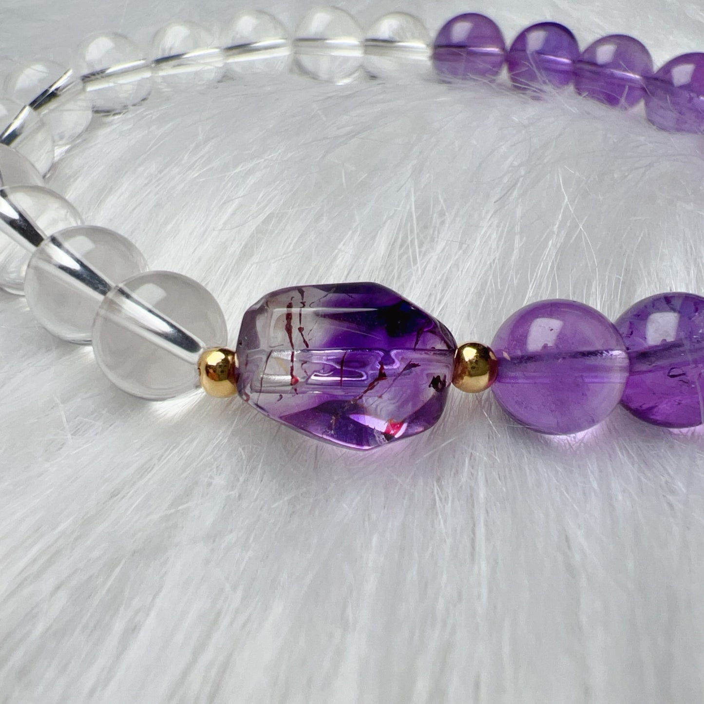 18K Yellow Gold Super Seven Amethyst Clear Quartz Bracelet – Custom-Made Spiritual Healing Jewelry