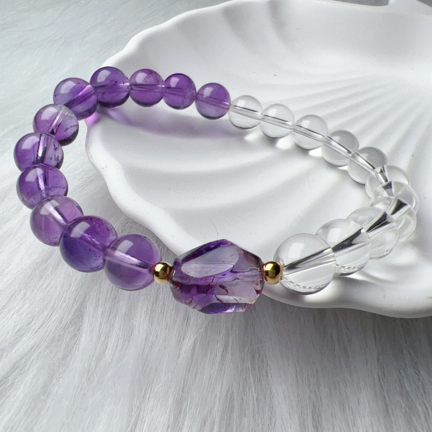 18K Yellow Gold Super Seven Amethyst Clear Quartz Bracelet – Custom-Made Spiritual Healing Jewelry