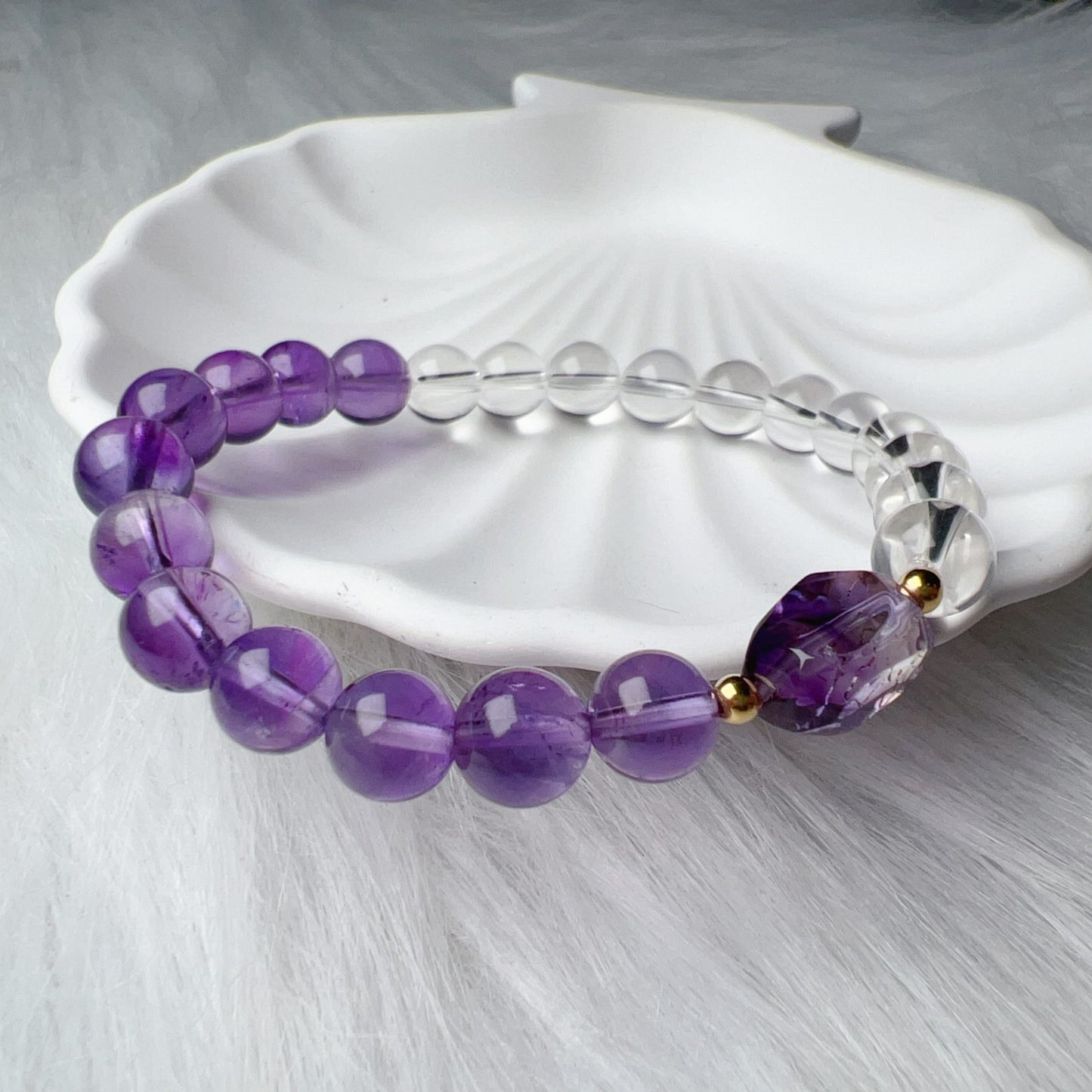 18K Yellow Gold Super Seven Amethyst Clear Quartz Bracelet – Custom-Made Spiritual Healing Jewelry